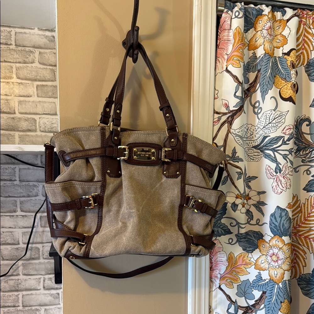 Tan and Brown Casual Tote with Leather Accents